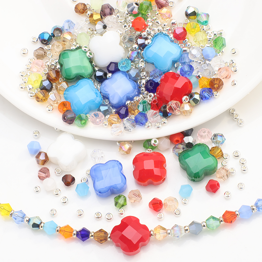 Crystal Bead Mix - Mix Clover Petal Shape Glass Bicone