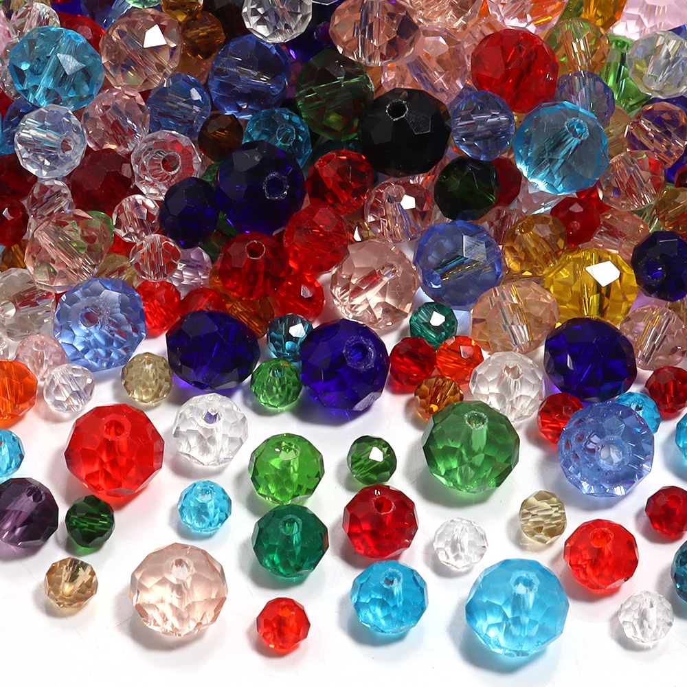 Crystal Bead Mix - 50-200pcs Faceted Crystal Beads 3/4/6/8/10mm Transparent