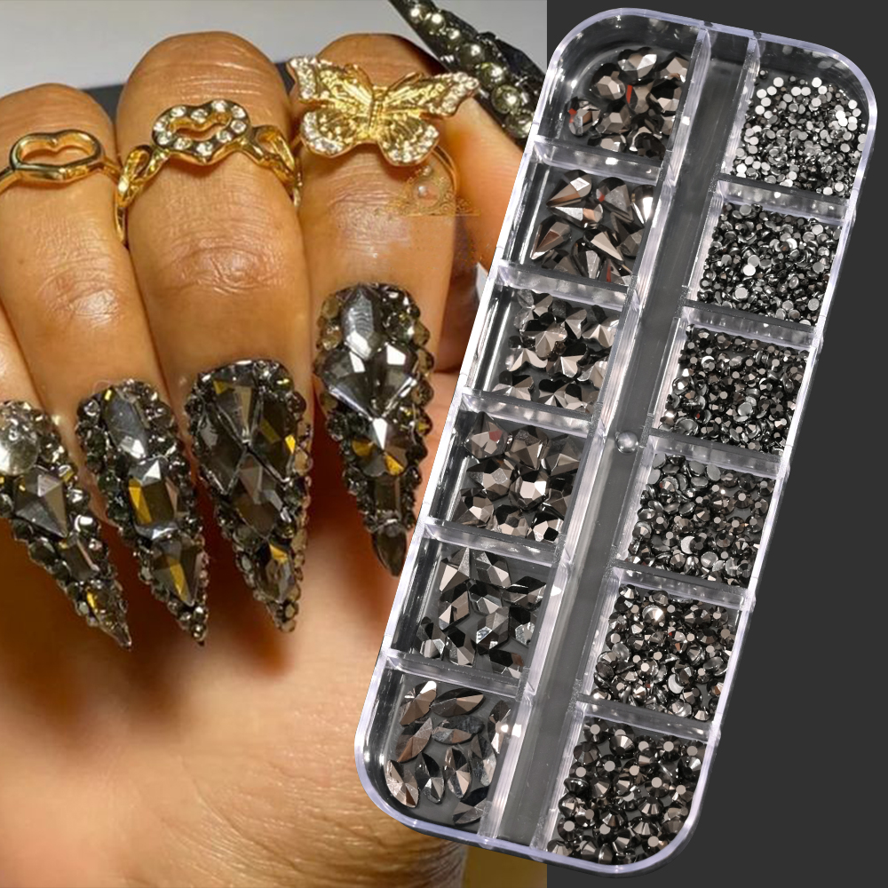 12Grids Nail Art Flatback Blac - Crystal Bead Mix reseña y precio