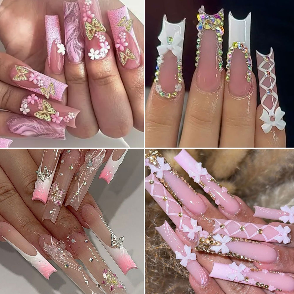 12Grid Pink White Bow Nail Art - Crystal Bead Mix reseña y precio