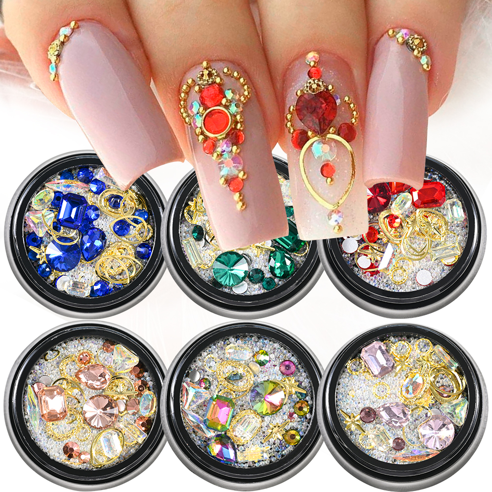 1 Box 3D Nail Rhinestones Seri - Crystal Bead Mix reseña y precio