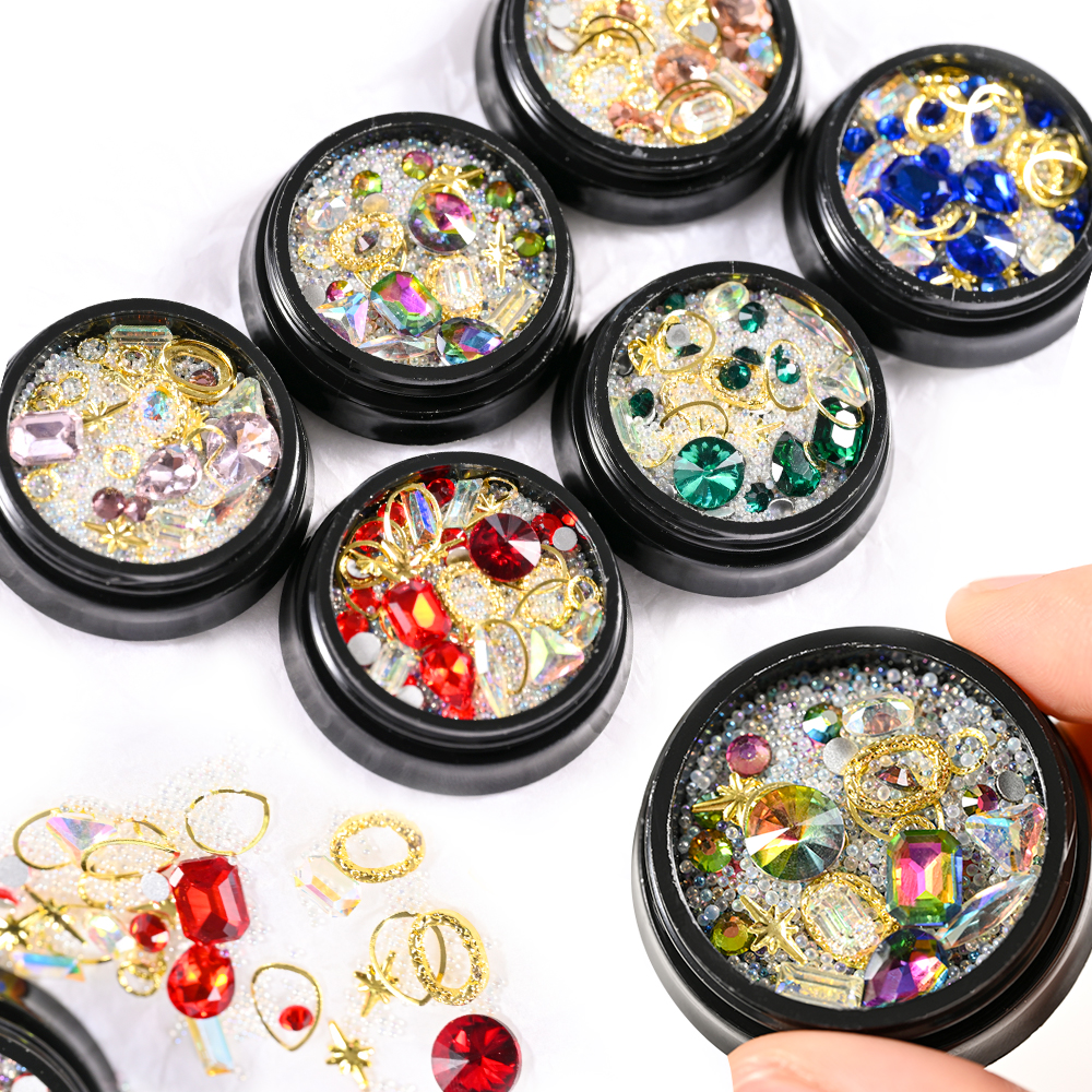 1 Box 3D Nail Rhinestones Seri - Crystal Bead Mix reseña y precio