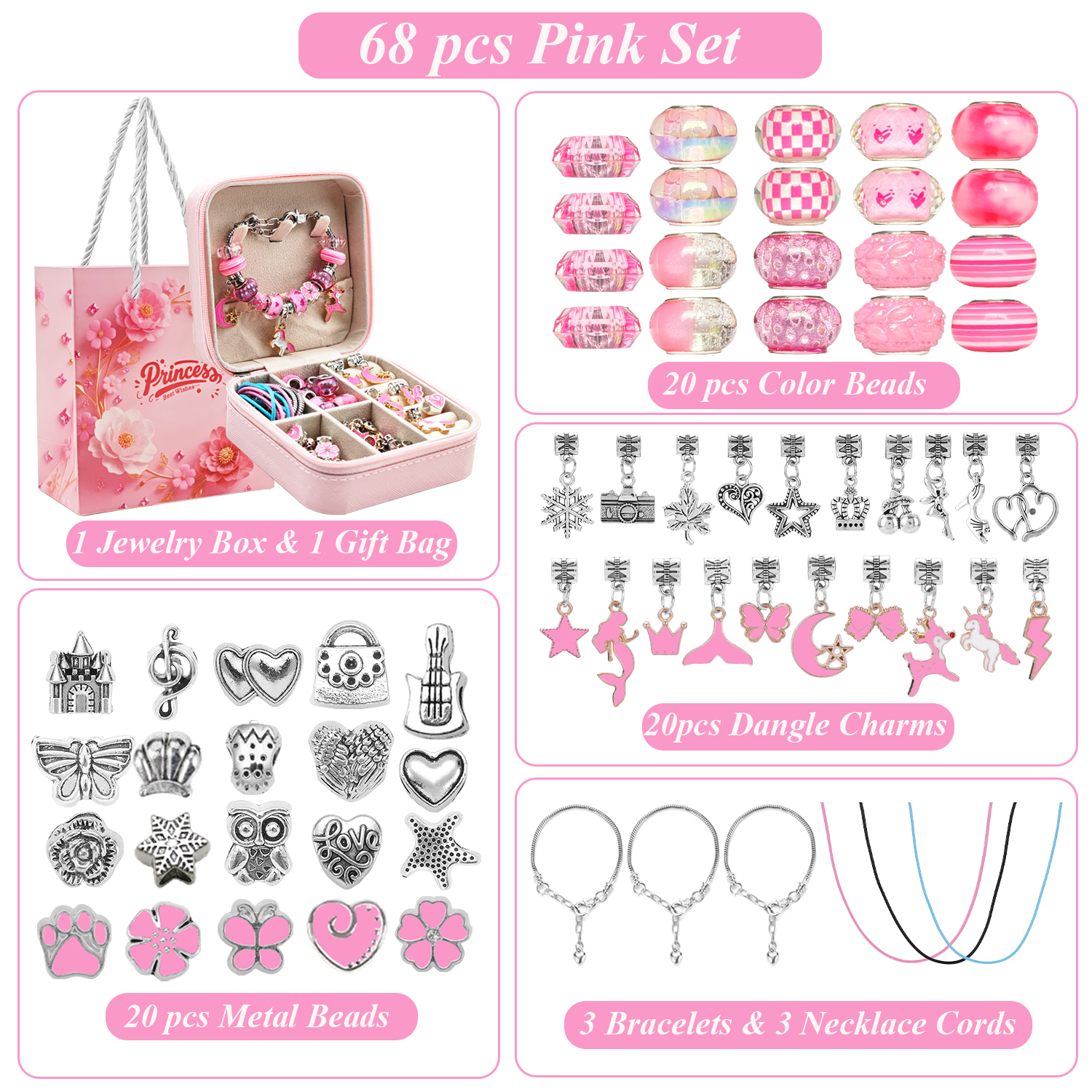 68pcs pink beaded jewelry set, - Jewelry Making Soldering Kit reseña y precio