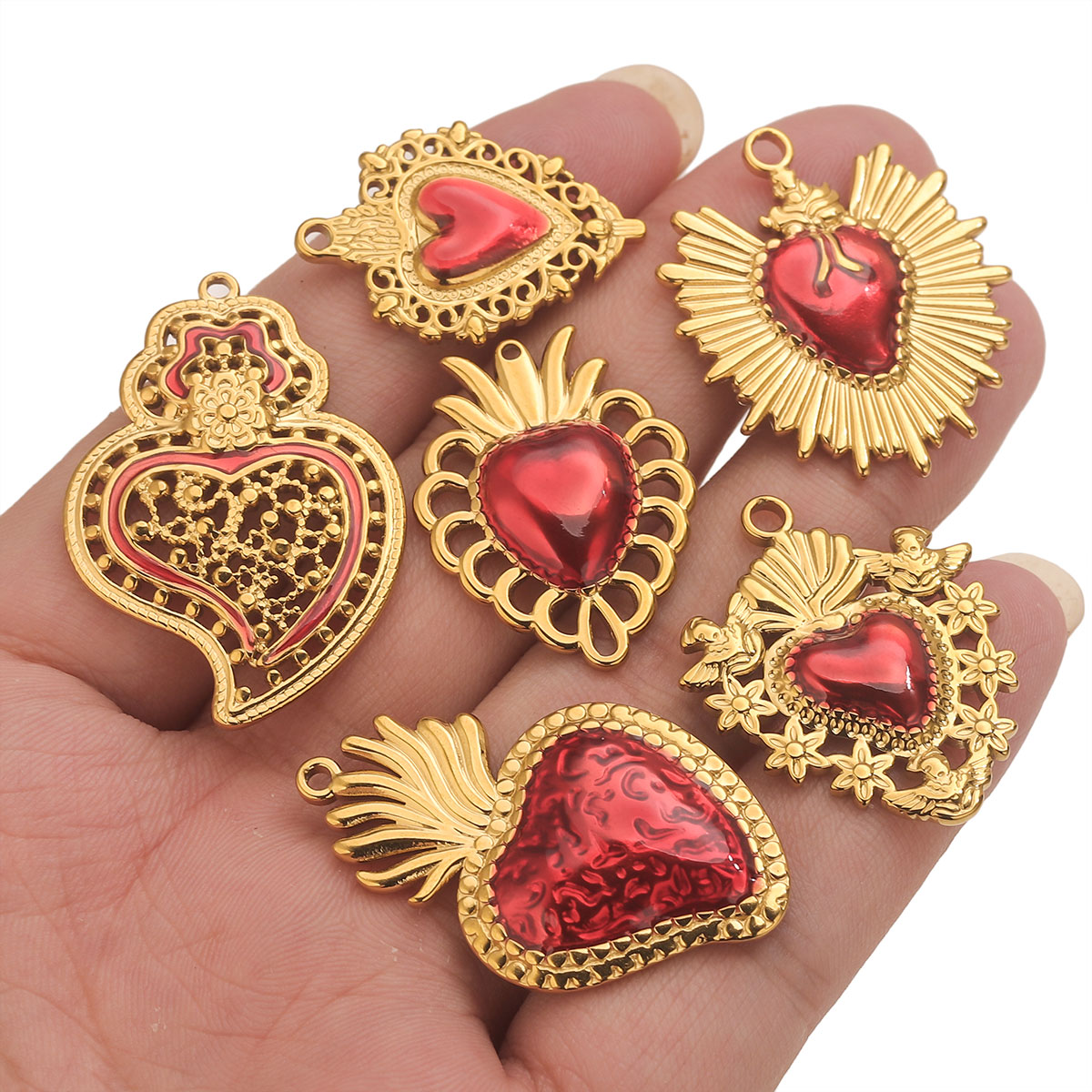 3pcs Stainless Steel Red Ename - Jewelry Making Supplies Wholesale reseña y precio